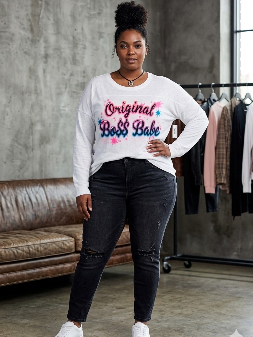 flirtitude White Long Sleeve "Original Boss Babe" Graphic Tee